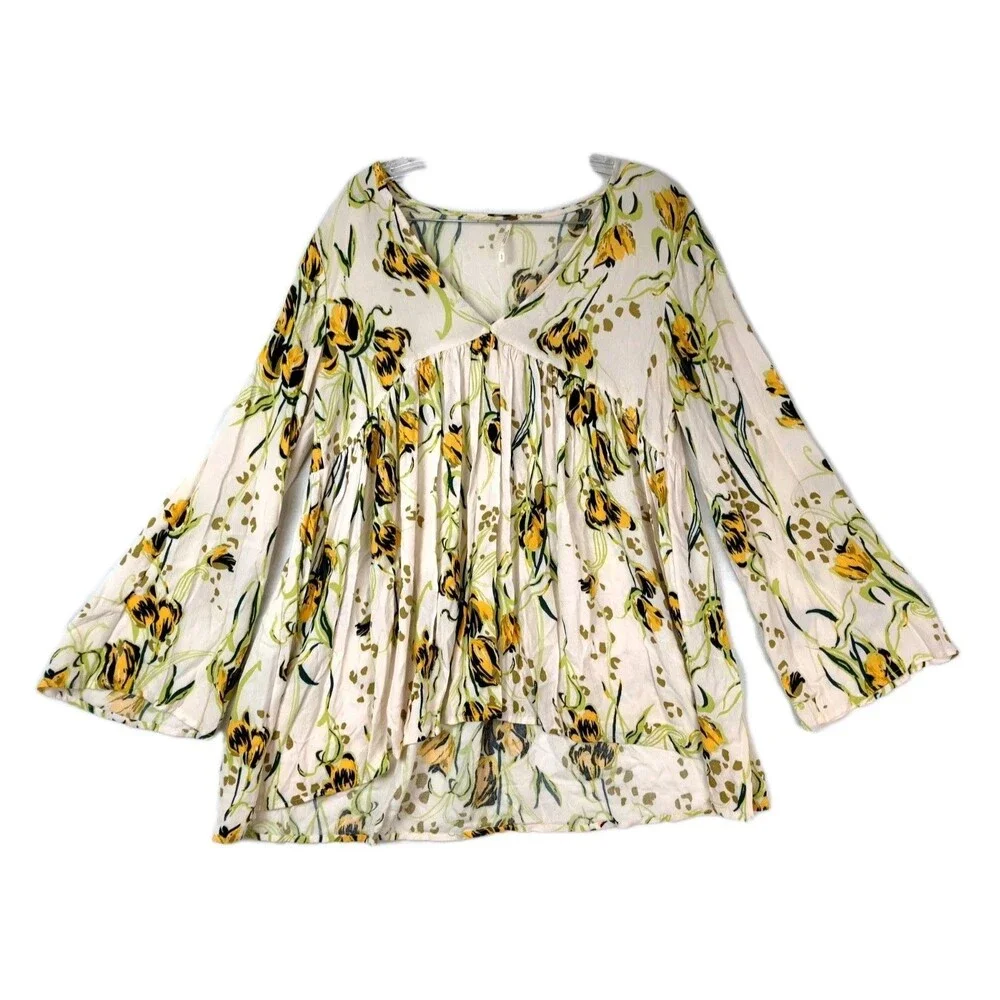Free People Womens Small Floral Blouse Bella Print Tunic Top Babydoll Romantic